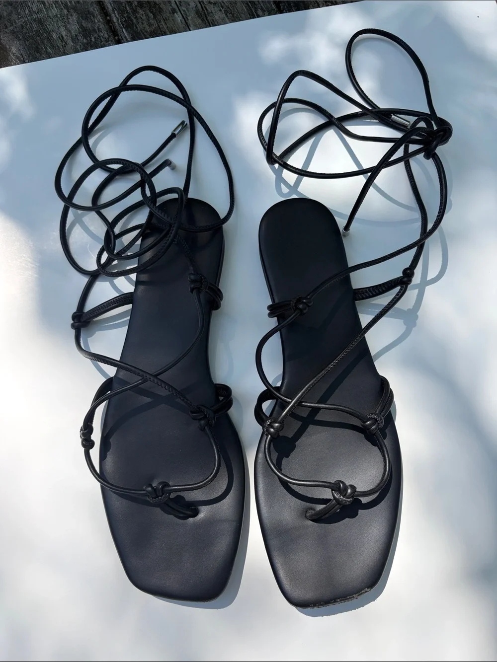 A New Day Black Lace-Up Strappy Flat Sandals